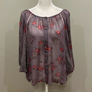 LC Lauren Conrad Floral Semi Sheer Blouse Size Medium